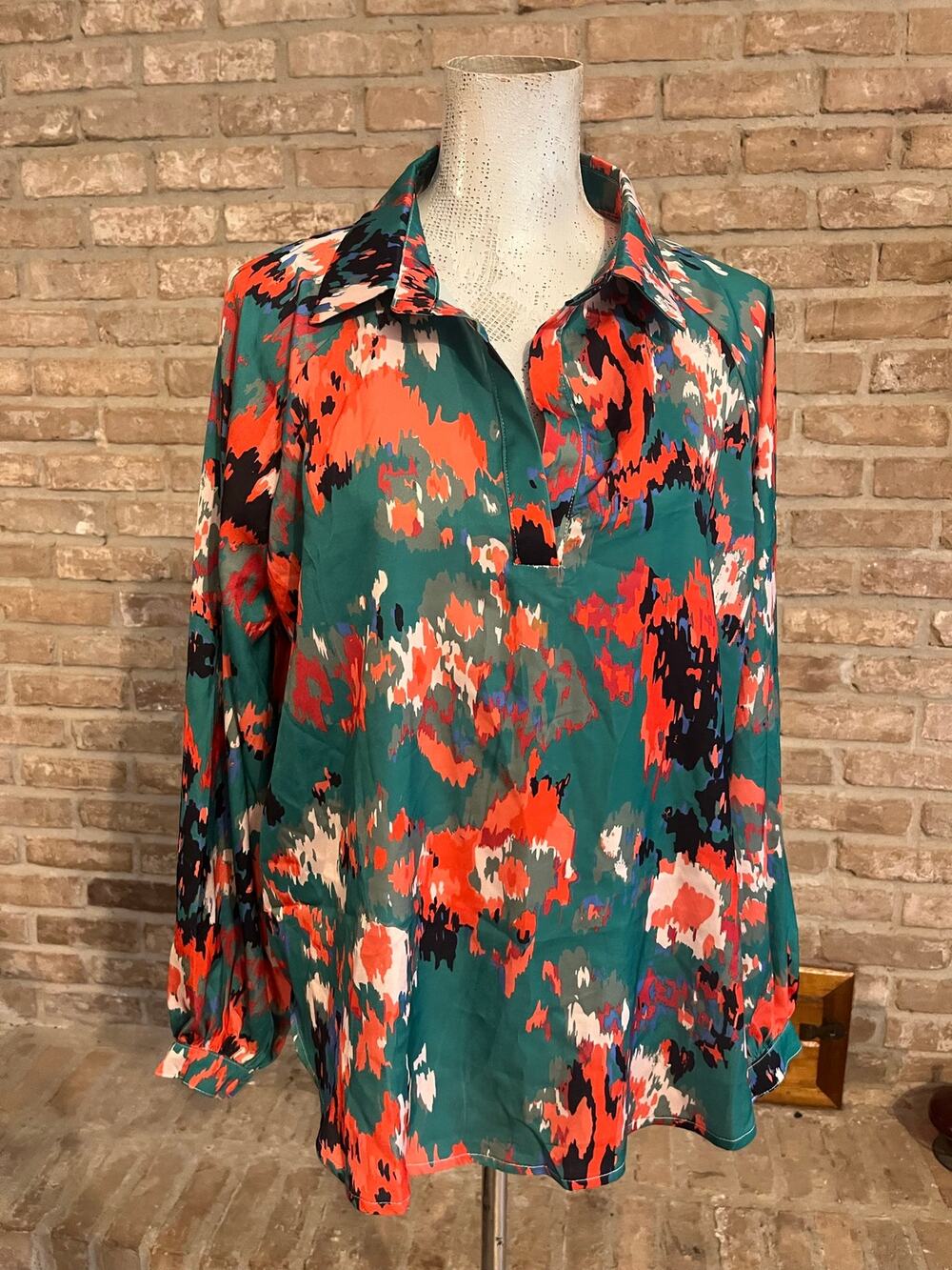 Boho Abstract Floral Lightweight Blouse  Multi Color Sz XL